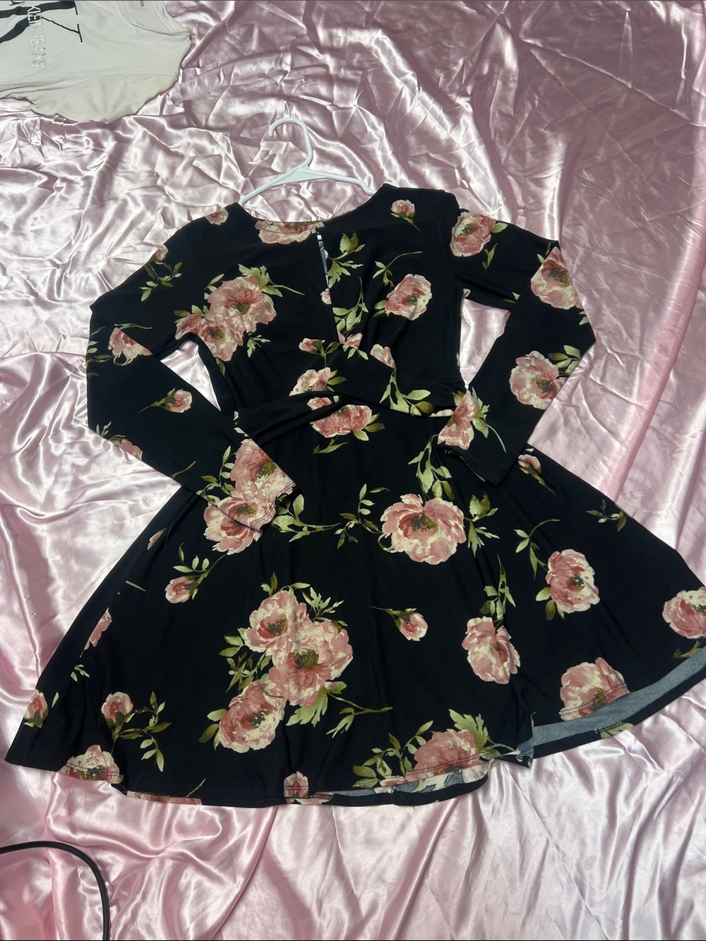 Lily Rose Black Dress with Pink Rose Floral Print